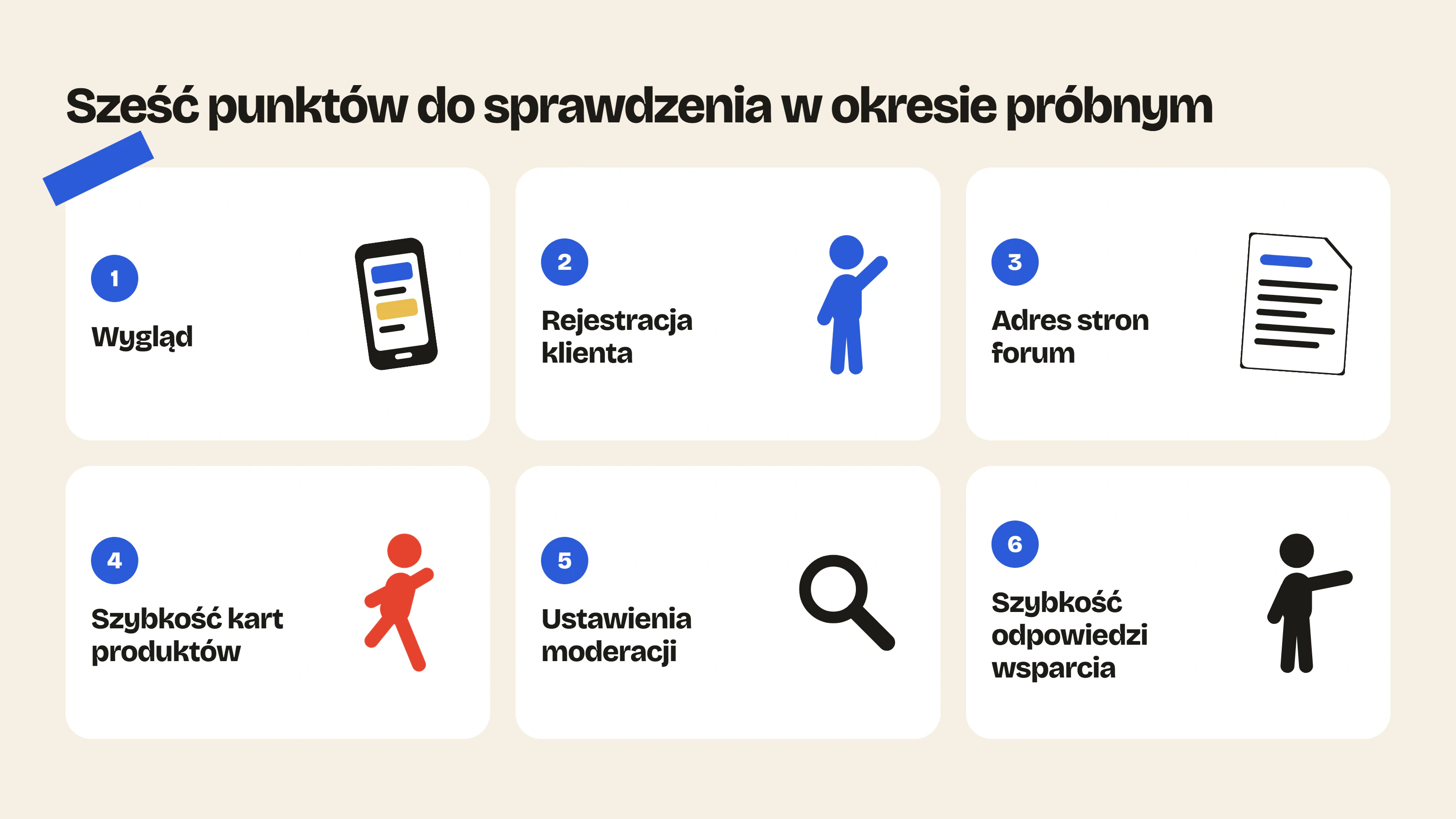 W okresie próbnym aplikacji forum Shopify sprawdź wygląd, rejestrację klienta, adres stron forum, szybkość kart produktów, ustawienia moderacji i wsparcie.