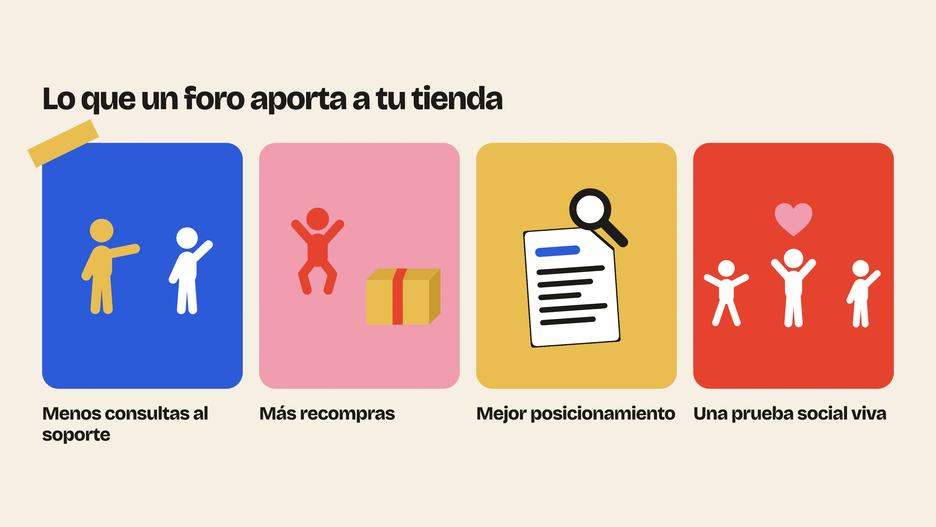 Un foro de Shopify reduce las consultas al soporte, hace volver a los clientes entre dos pedidos, mejora el posicionamiento y muestra una prueba social viva.