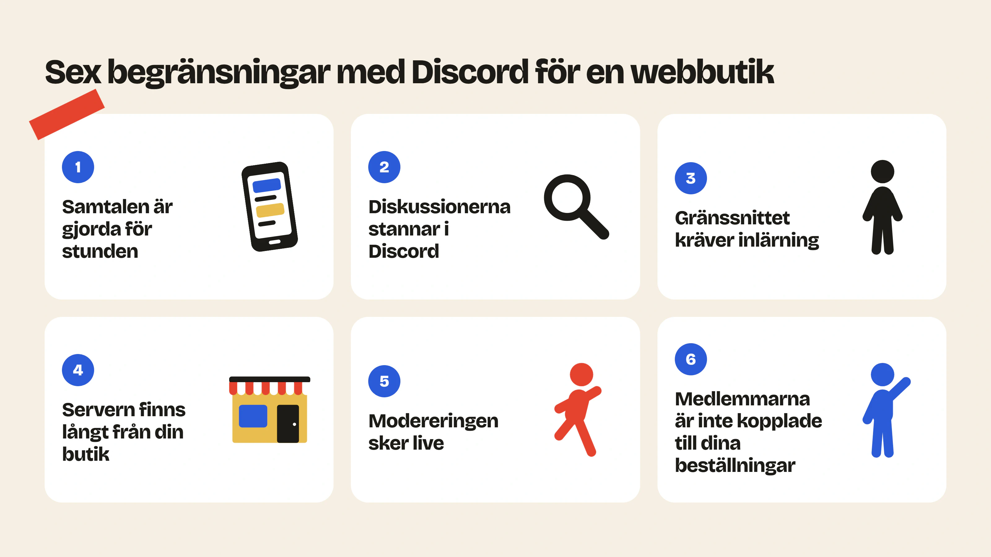 På Discord är samtalen gjorda för stunden, diskussionerna stannar i Discord, gränssnittet kräver inlärning och servern ligger vid sidan av webbutiken.