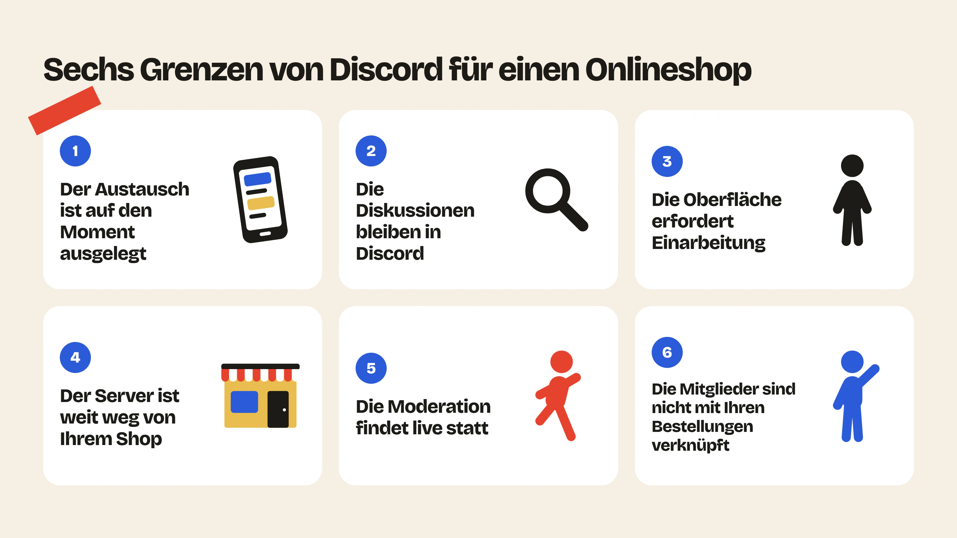 Auf Discord ist der Austausch auf den Moment ausgelegt, die Diskussionen bleiben in Discord, die Oberfläche erfordert Einarbeitung und der Server bleibt abseits des Onlineshops.